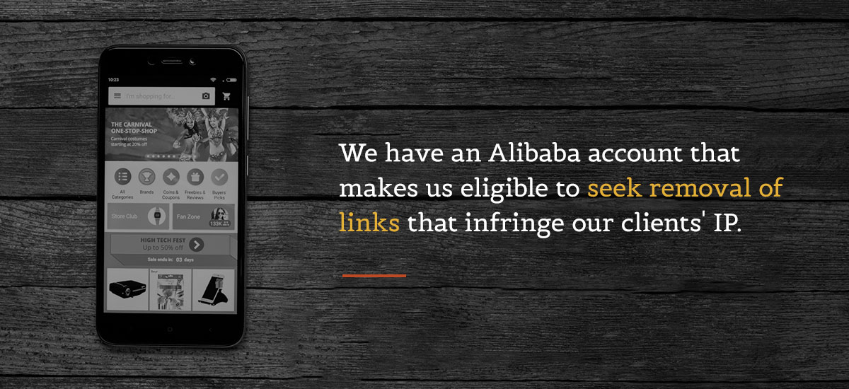 Alibaba accont eligible to seek removal of infringing links