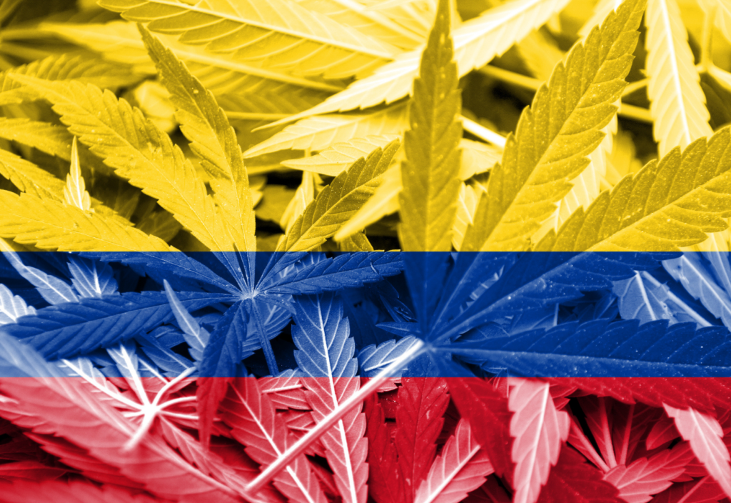 Colombian flag colors on cannabis background