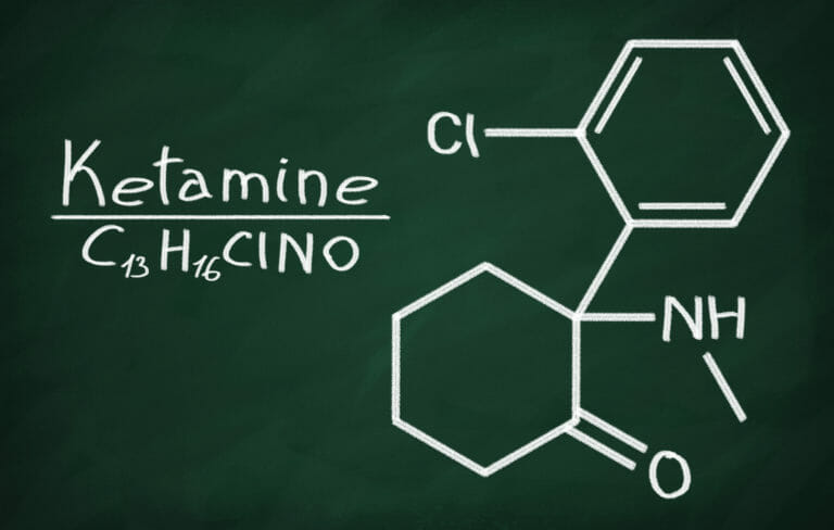 ketamine chemistry structure drawn on chalk board