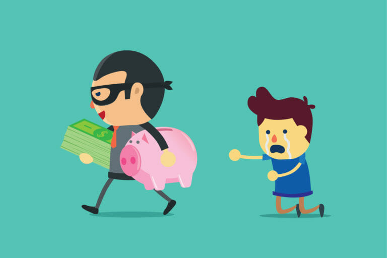 robber stealing childs piggy bank and money clipart