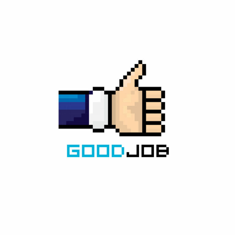 pixelated thumbs up emoji with the words good job