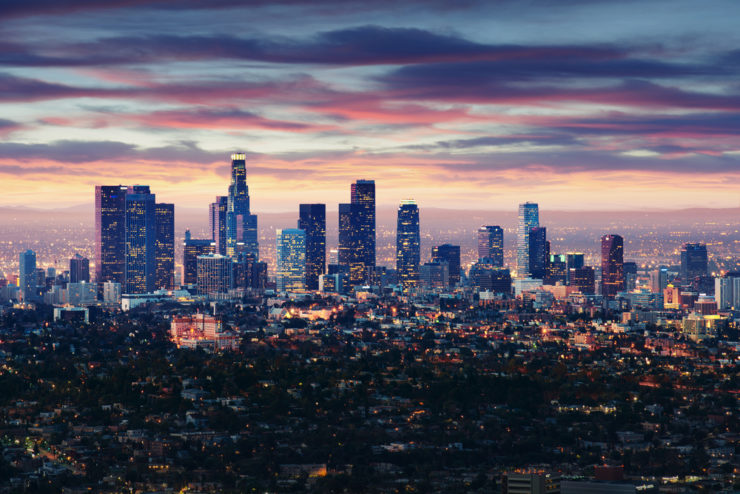 pretty sunset on the Los Angeles skyline