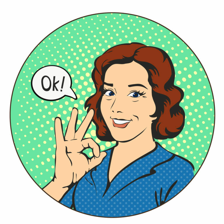 Woman says okay in the circle pop art comics retro style illustration