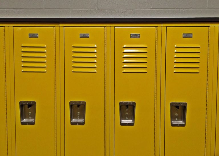 row of yellow lockers