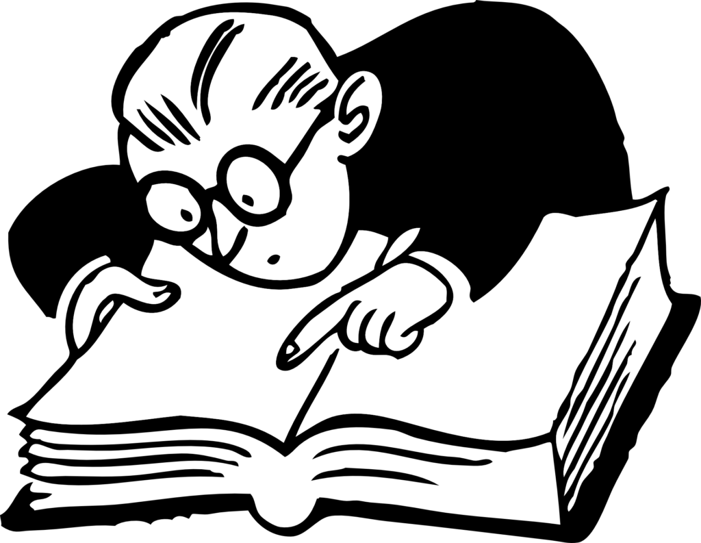 animated man studying large book