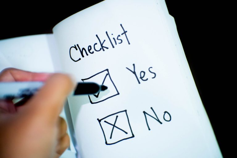 Checkliste mit Optionen oder Ja oder Nein