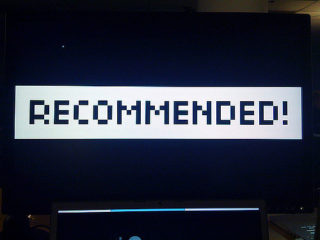 recommended written in video game font